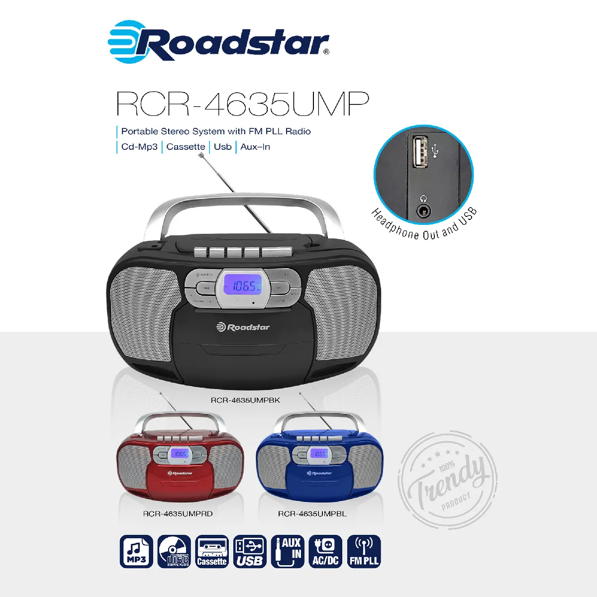 Roadstar RCR-4635UMPBK - Noir