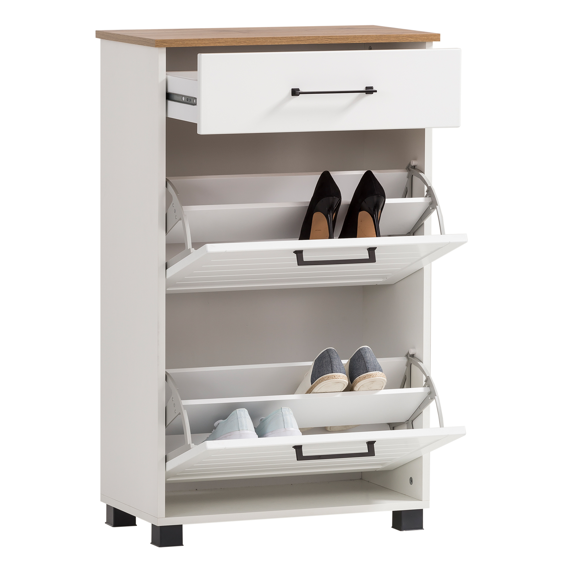 Schuhschrank - weiß matt-Eiche - 62 cm