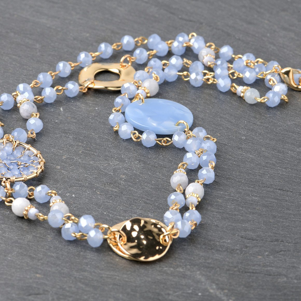 Gina Benotti Damen Kette mit verschiedenen Details hellblau / gold