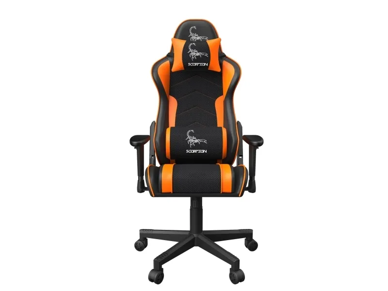 Gembird SCORPION - Stol - ergonomisk - armstøtter - T-formet - vippe - drejeled - nylon, PVC, svamp, mesh - sort trådnet, orange hud