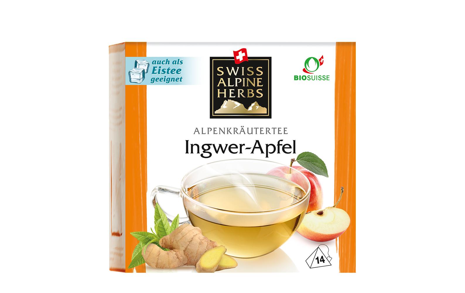 Teebeutel Bio Ingwer-Apfel Tee Pack 14 x 2 gSchweizer Tee
