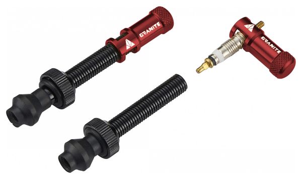 Paire de Valves Tubeless Granite Design Juicy Nipple 80 mm avec Bouchons Démonte-Obus Rouge