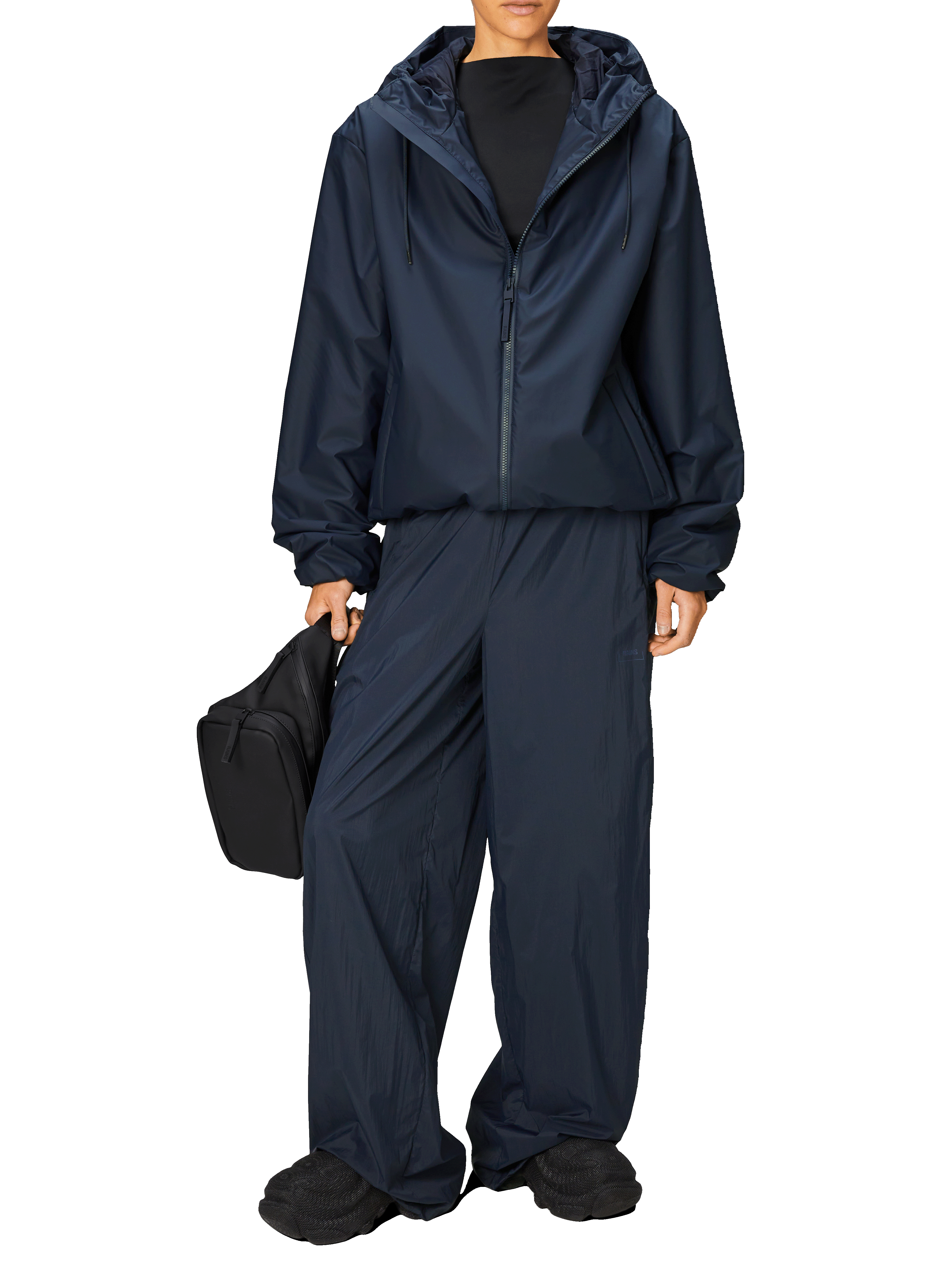 Imperméable droit col montant à capuche | Bleu