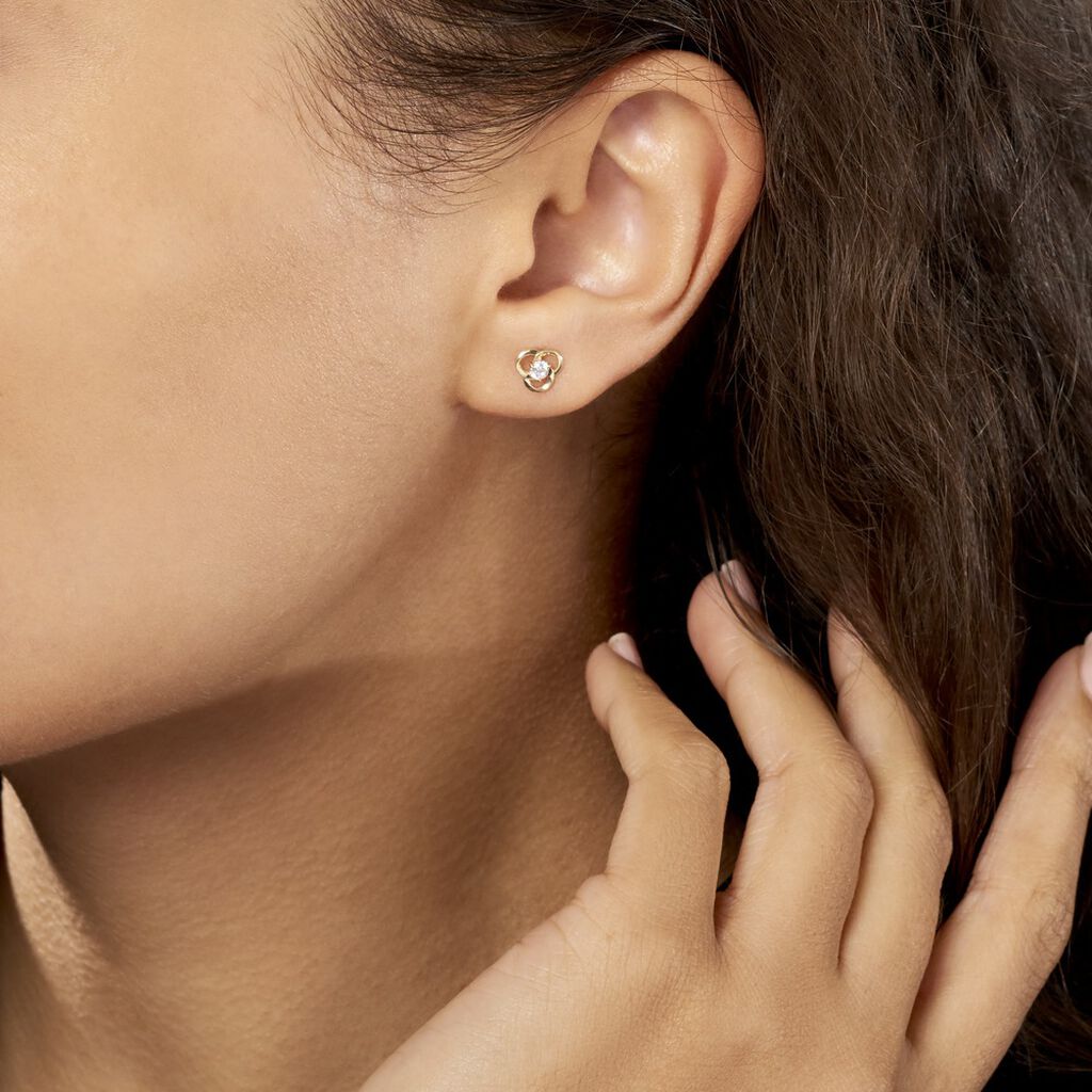 Boucles D'oreilles Puces Eleanor Fleur Or Jaune Oxyde De Zirconium