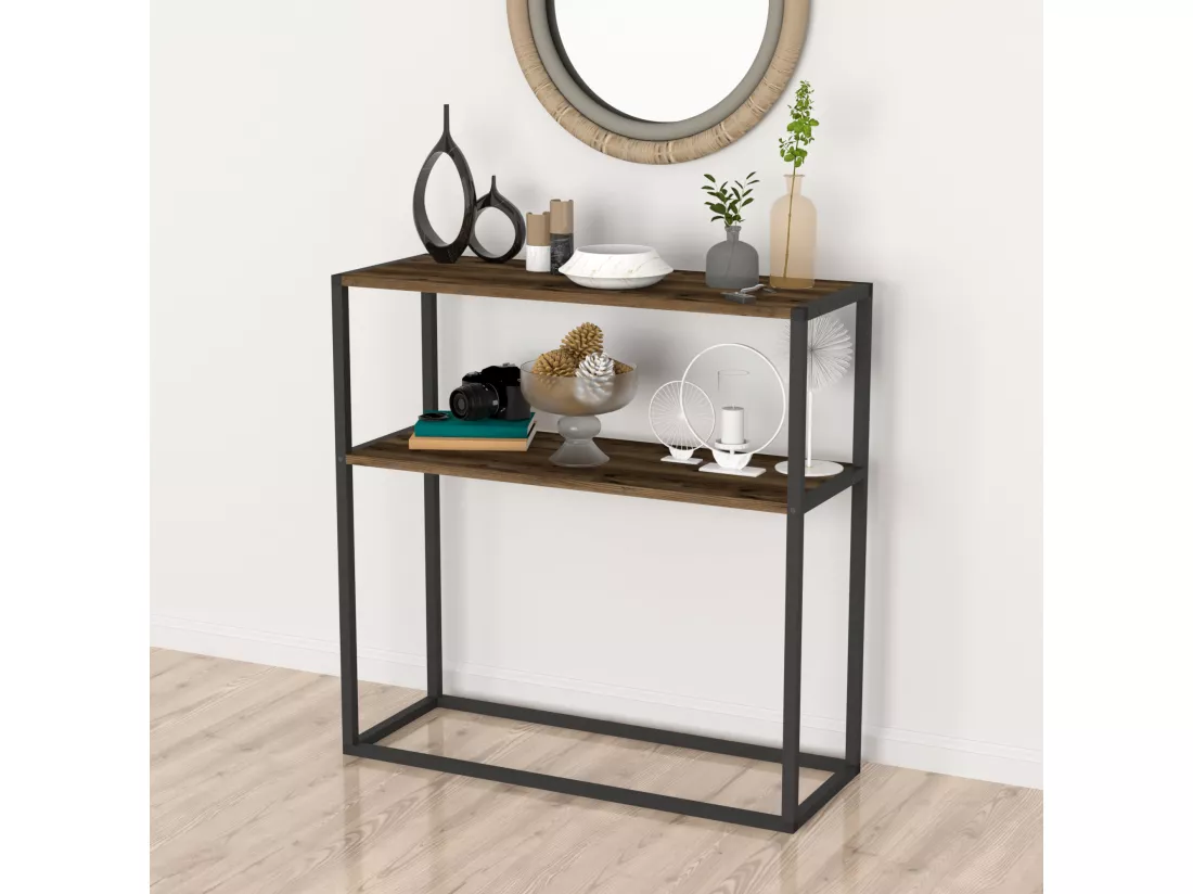 Table console Hemsedal avec surface de stockage 90 x 90 x 33,5 cm effet chêne patiné [en.casa]