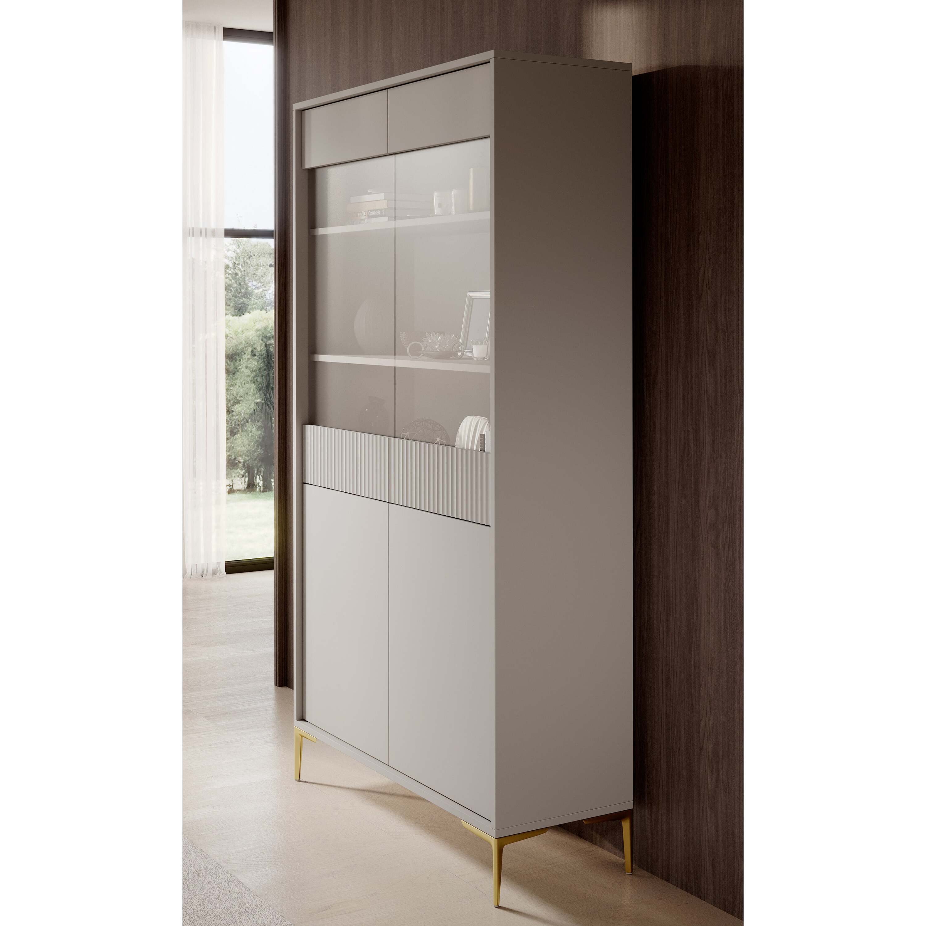 Meubella - Vitrinekast Five - Beige - 103 cm