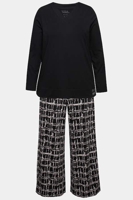 Pyjama, V-Ausschnitt, ausgestelltes Bein, Langarm, Taschen