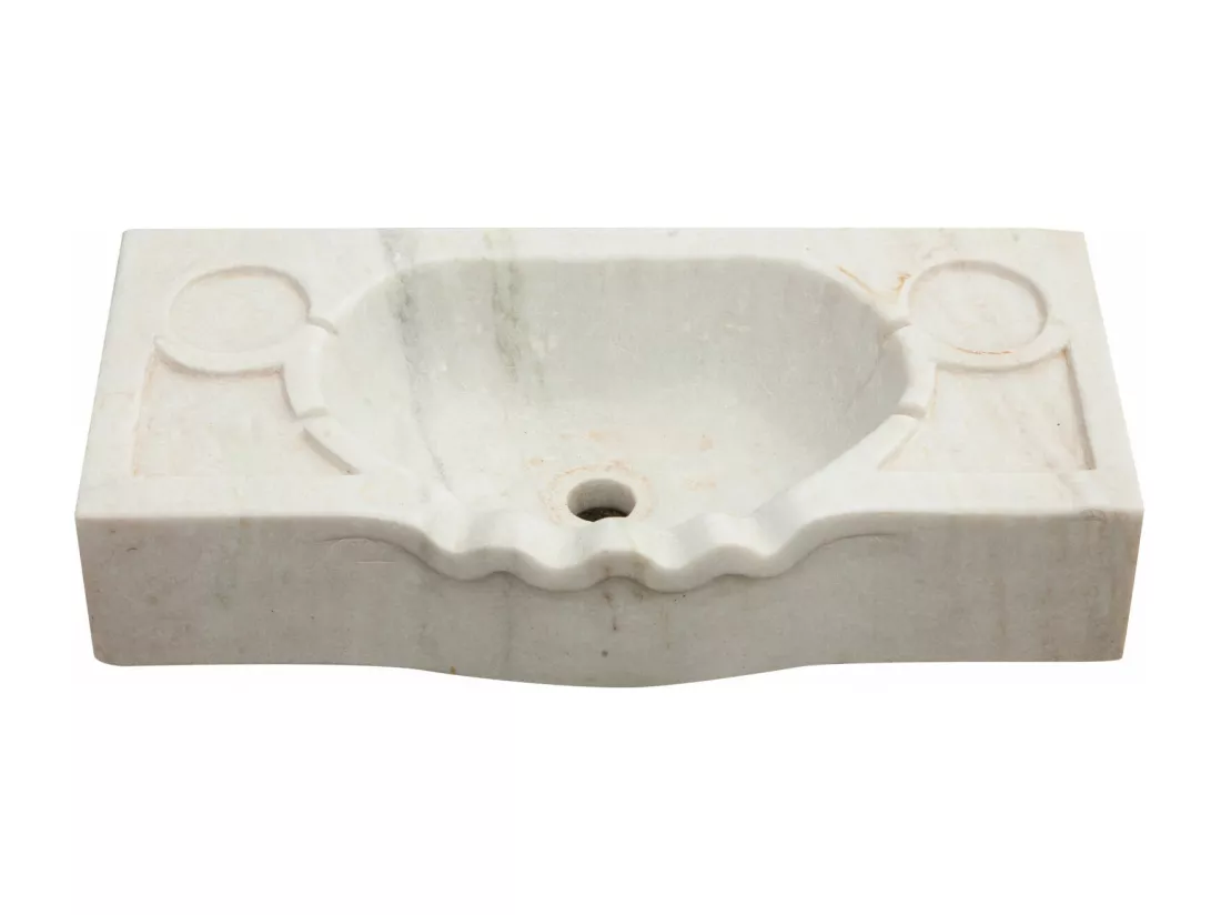 Vasque à Poser INSPIRE - Vasque en Marbre Blanc - Lavabo 60 x 30 x 14 cm
