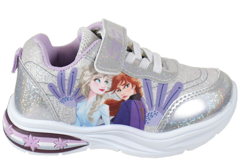 FROZEN SKO I SØLVFARVET TEKSTIL OG PU MED LYS