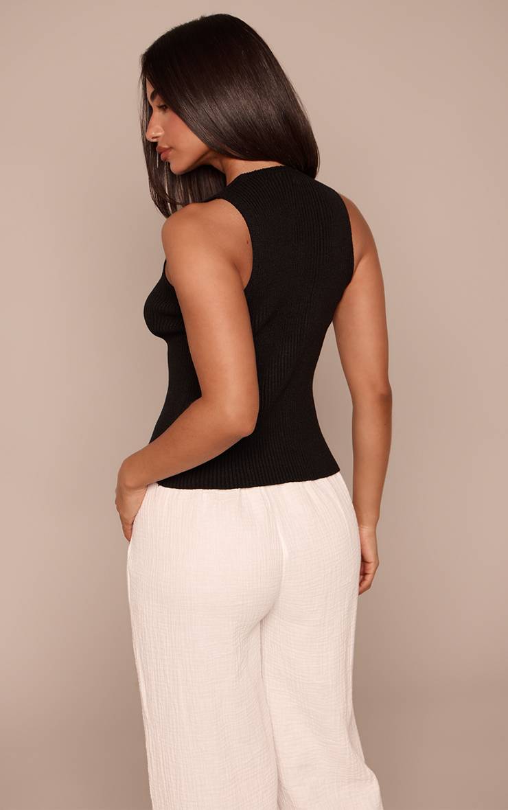 Noir Gilet Long Sans Manches Ouvert En Maille Petite