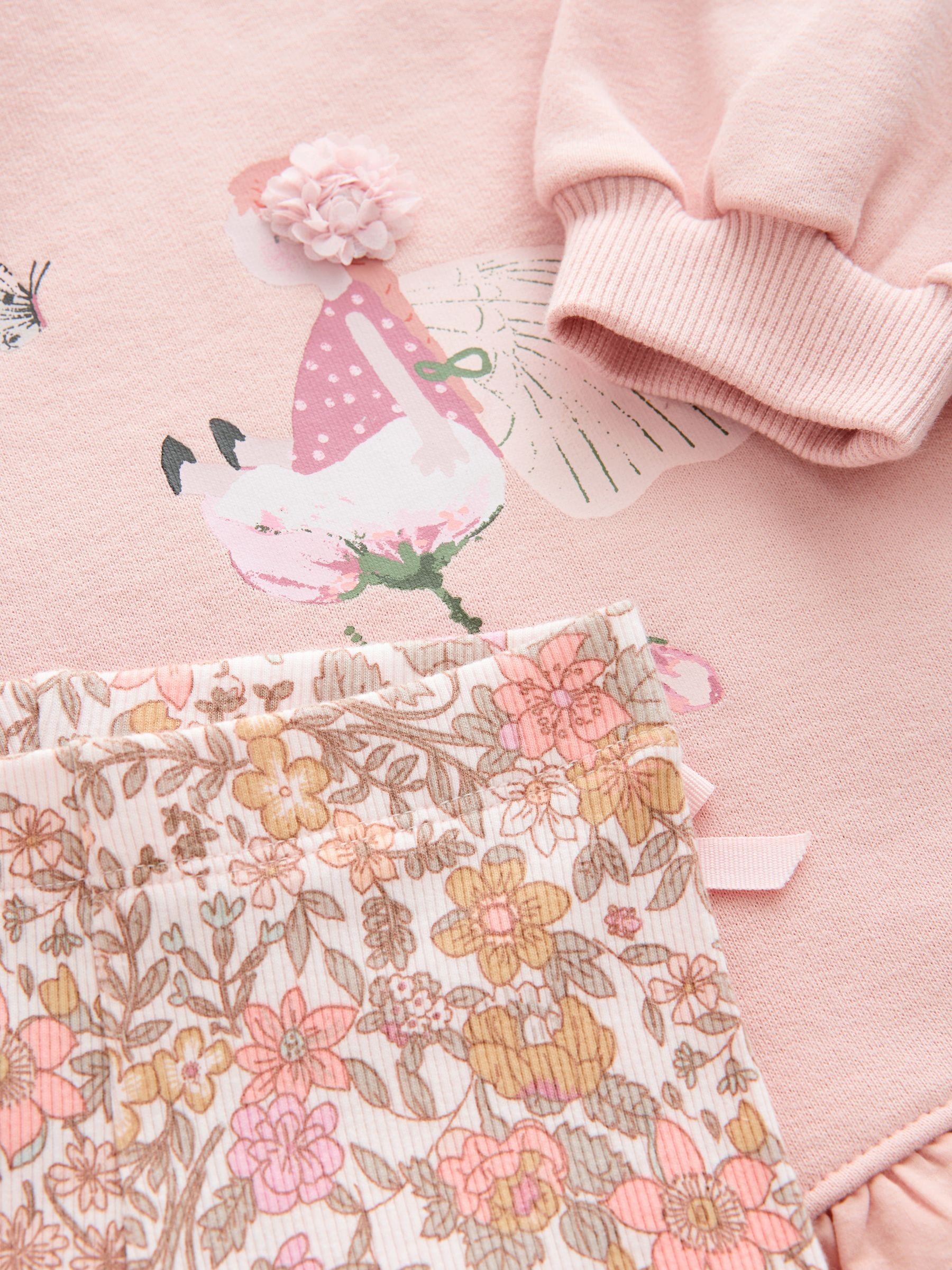Roze bloemenfee - Set met sweatshirt en legging met ruches aan de zoom (3mnd-7jr)