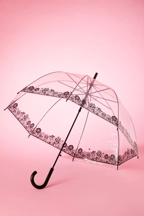 So Rainy Dentelle Flower transparante koepelparaplu in zwart