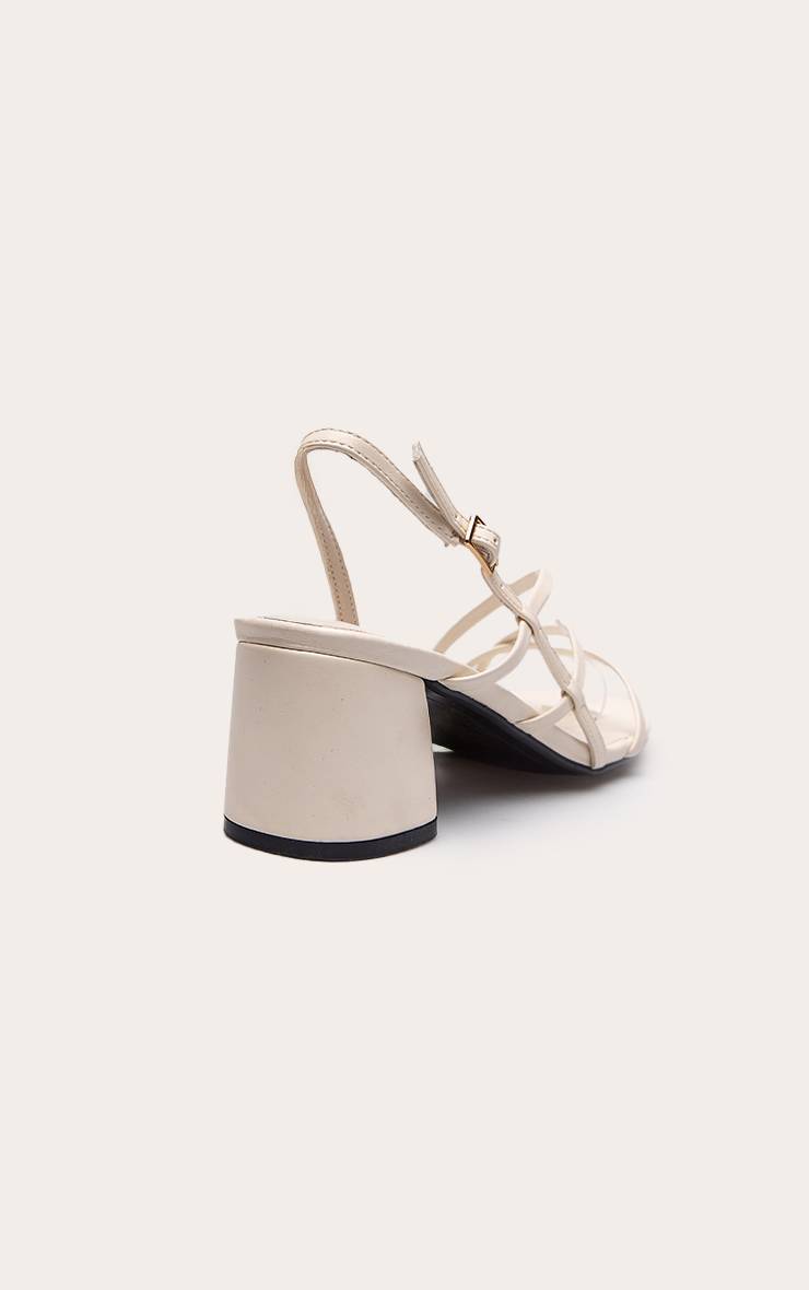 Crème Sandale À Talons Carrés Mi-hauts À Brides Métallisées Coupe Large