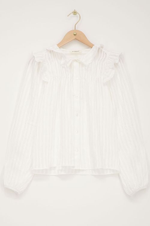Witte ruffle blouse met strikdetail