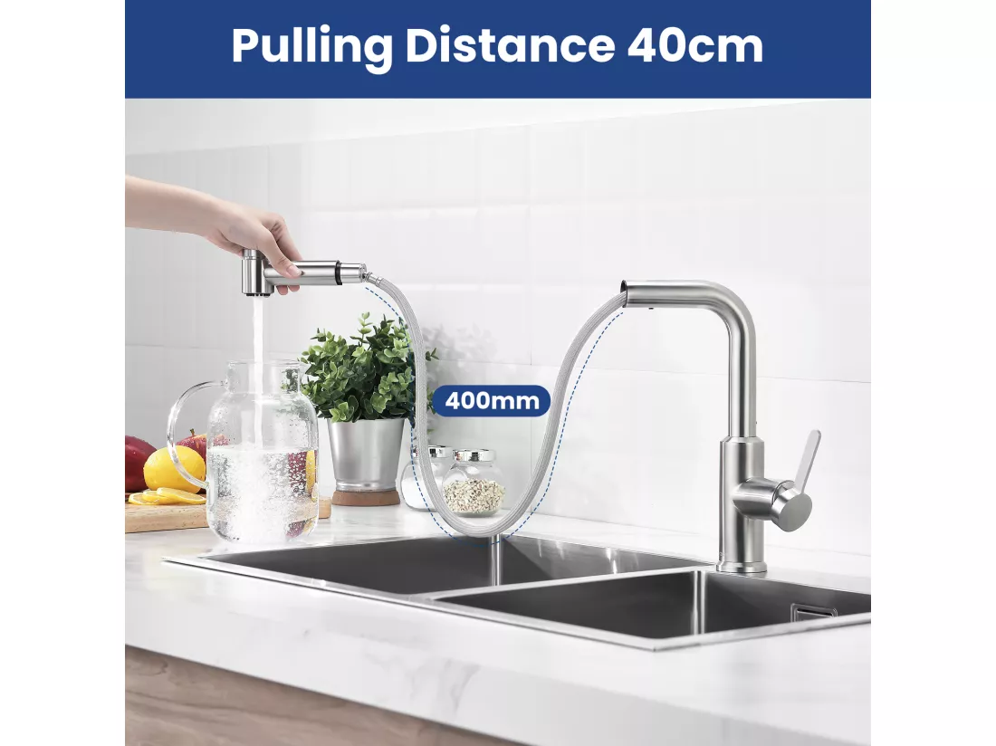 2PCS CECIPA MAX Mitigeur de Cuisine avec Douchette Extractible, Robinet d'évier Brossé, Robinet d'eau Chaude et Froide, 2 Modes de Sortie D'eau