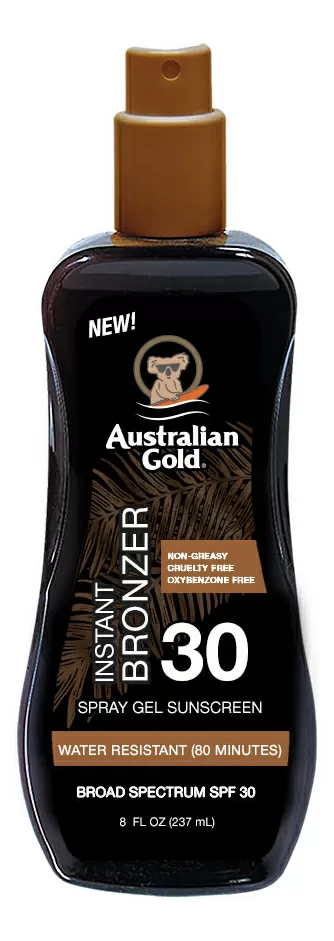 Australian Gold Sunscreen Spray Gel with bronzer SPF30 - 237 ml.