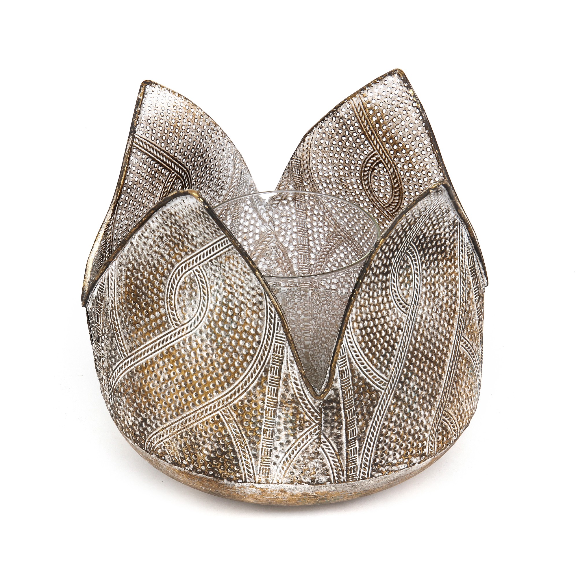 Windlicht 'Yuna', antik messing, Ø 18,5 cm, H 17,5 cm von fischer's lagerhaus