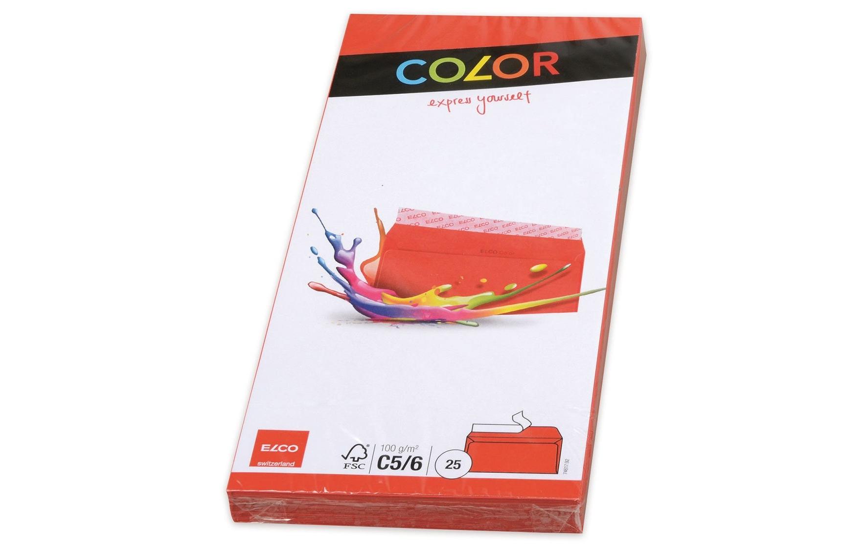 Couvert Color C5/6, Keine Fenster, 25 Stück, RotFarbige Briefumschläge von Elco