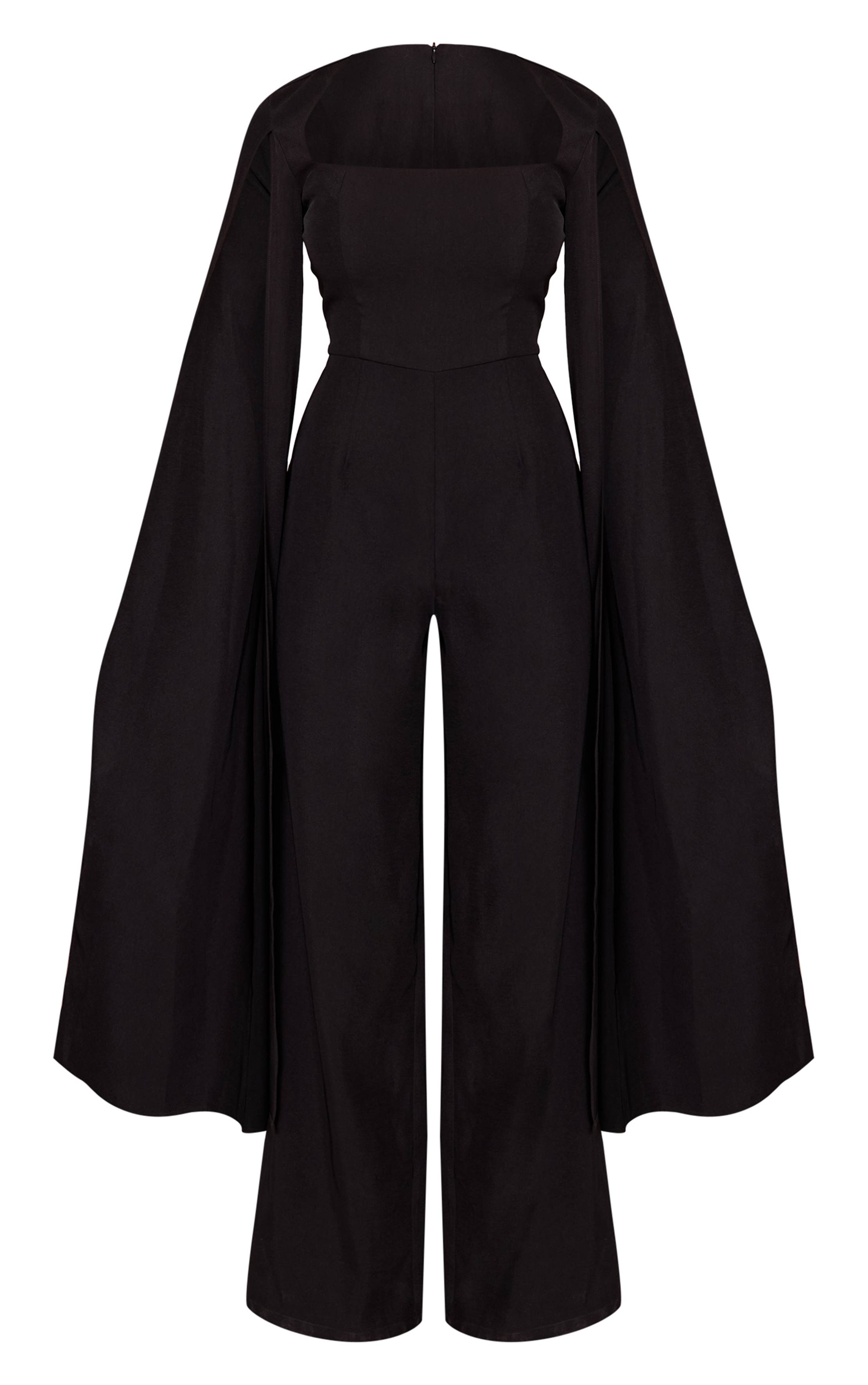 Noir Combinaison-pantalon Jambes Larges À Manches Cape Tissées
