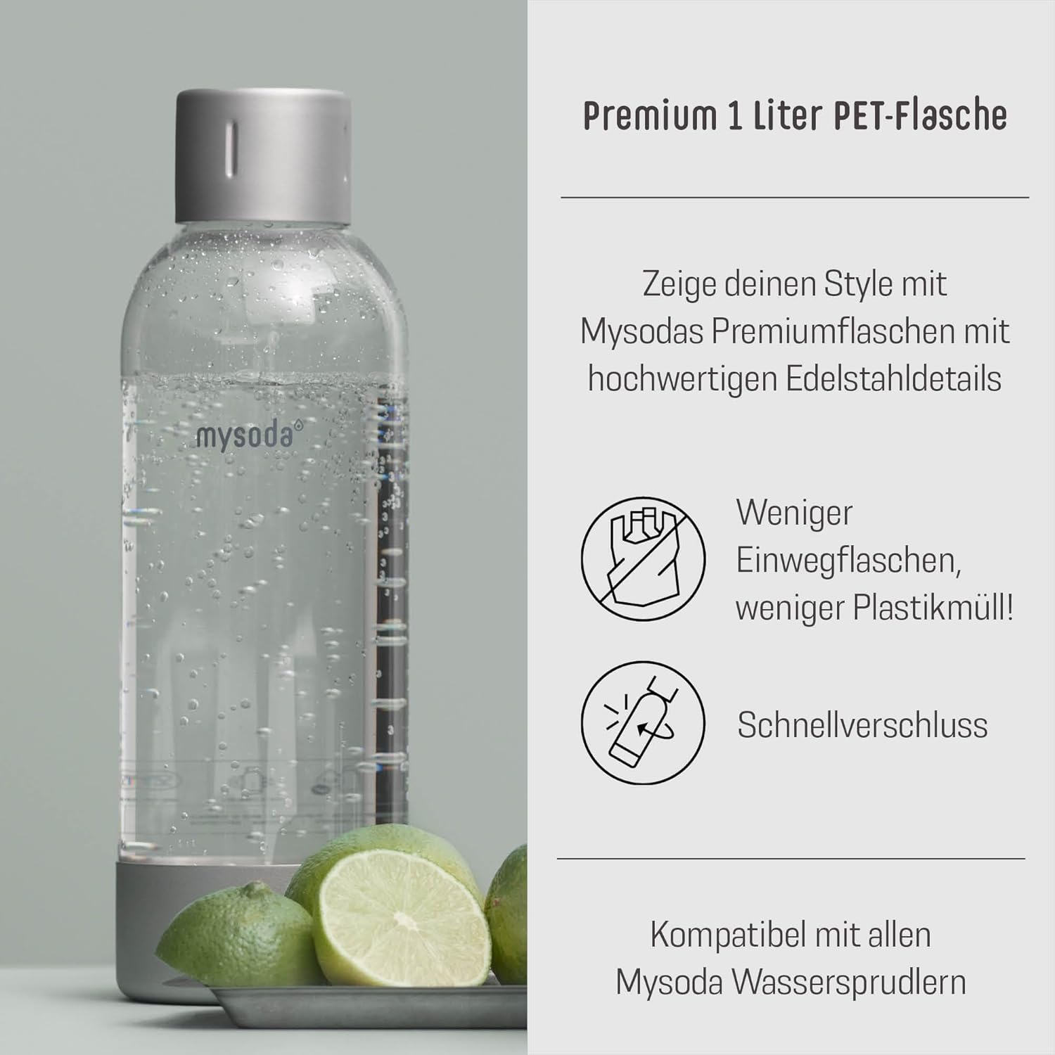 Mysoda: Stilvoller Ruby 2 Wassersprudler aus robustem Aluminium (ohne CO2-Zylinder) mit hochwertiger 1-Liter-Wasserflasche in Premiumdesign - Ganz Schwarz