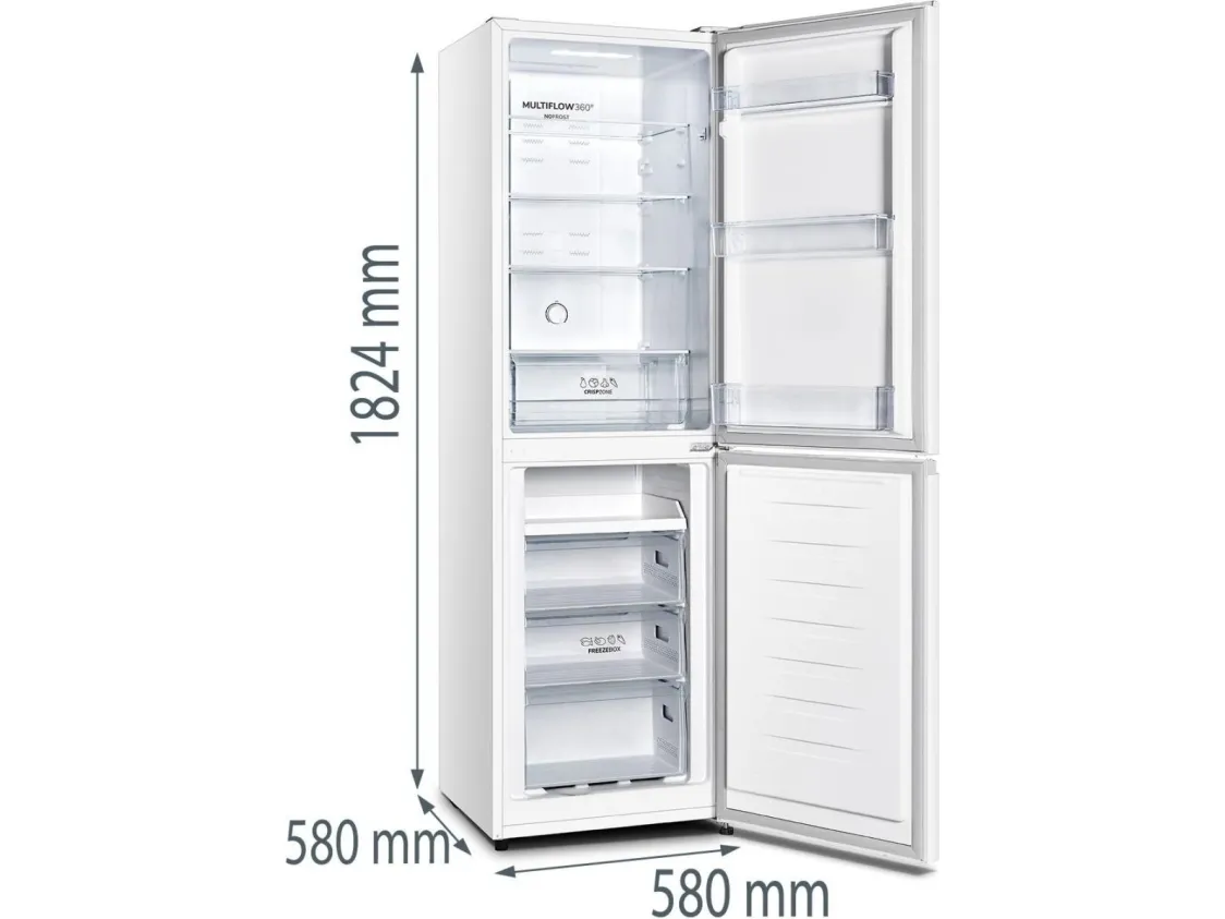 Gorenje Essential NRK418ECW4 - Køleskab/fryser - bund-fryser - bredde: 55 cm - dybde: 55.7 cm - højde: 182.4 cm - 256 liter - Klasse E - hvid