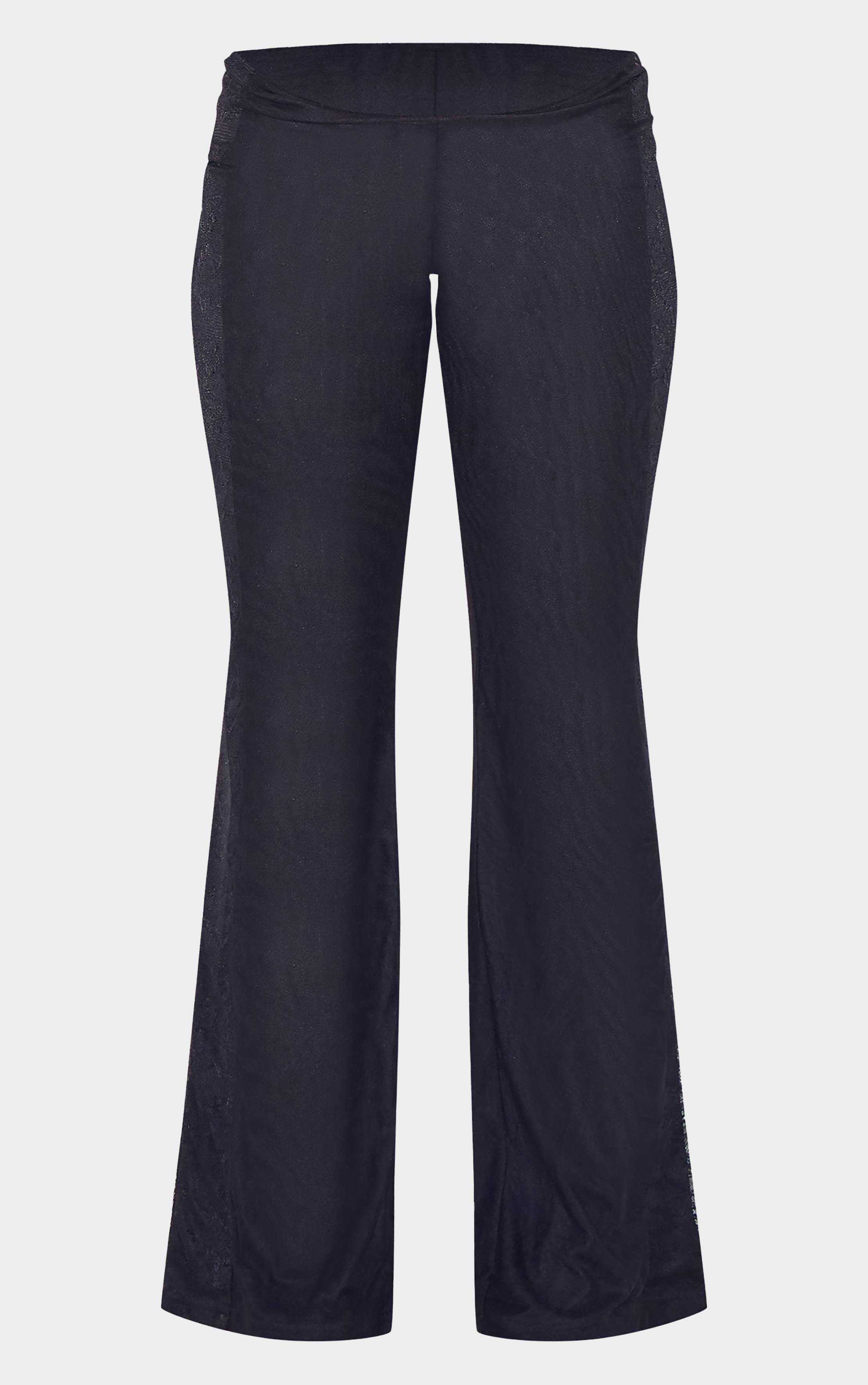 Noir Pantalon Évasé Ajusté En Dentelle Avec Empiècements En Mesh
