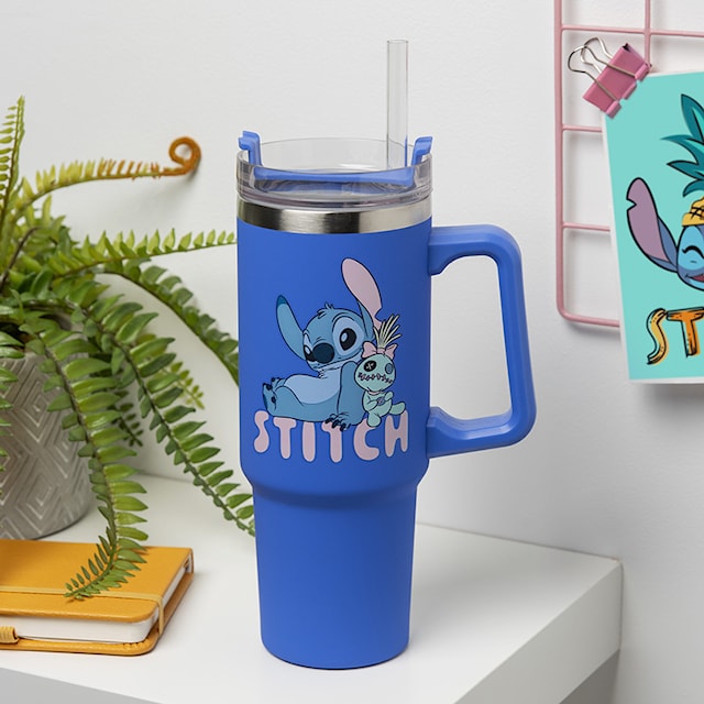 Stitch Blå 900 ml Isolert Kopp med Sugerør Paladone