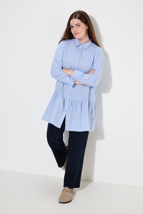Hemdbluse, Volantsaum, Hemdkragen, Langarm, Biobaumwolle