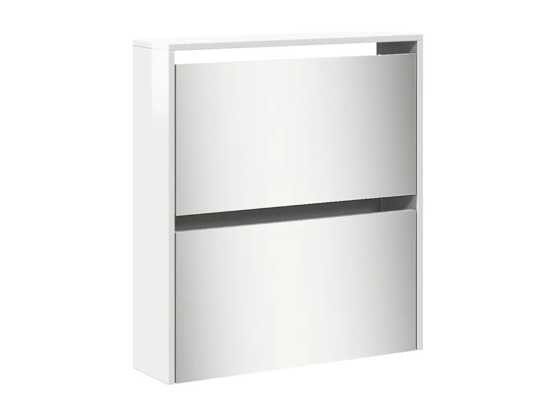 Armoire à chaussures 5 portes rabattables avec miroir Ranka H 170cm – Design moderne et élégant-Couleur Blanc brillant
