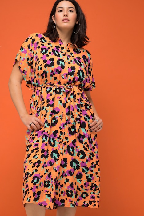Hemdblusen-Midikleid, oversized, Color-Leo, Bindegürtel