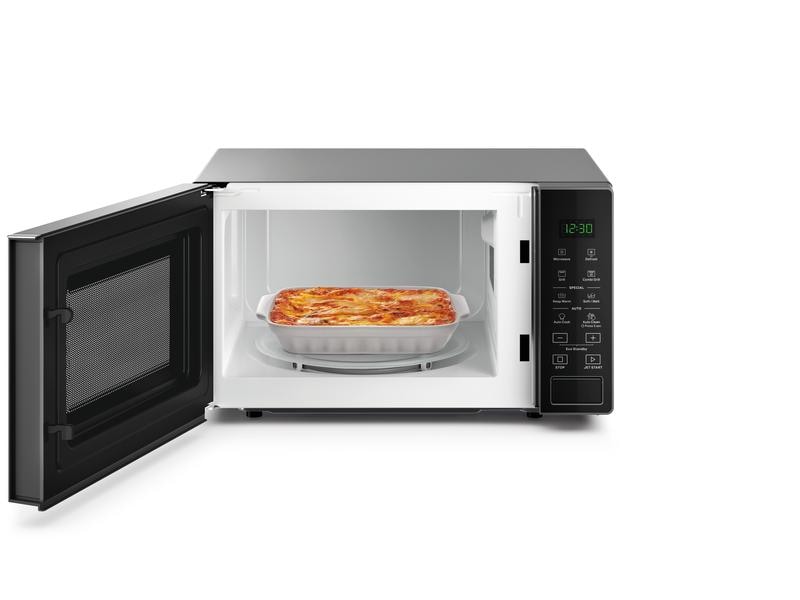 Whirlpool Mikrowelle mit Grill MWP 203 SB CH Schwarz/Silber Mikrowellengerät mit silbernem Gehäuse und schwarzer Front