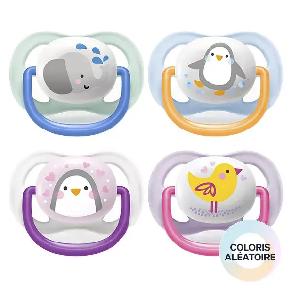 Chupeta Avent Ultra Air 0-6 meses, animais variados, pacote com 2 unidades.