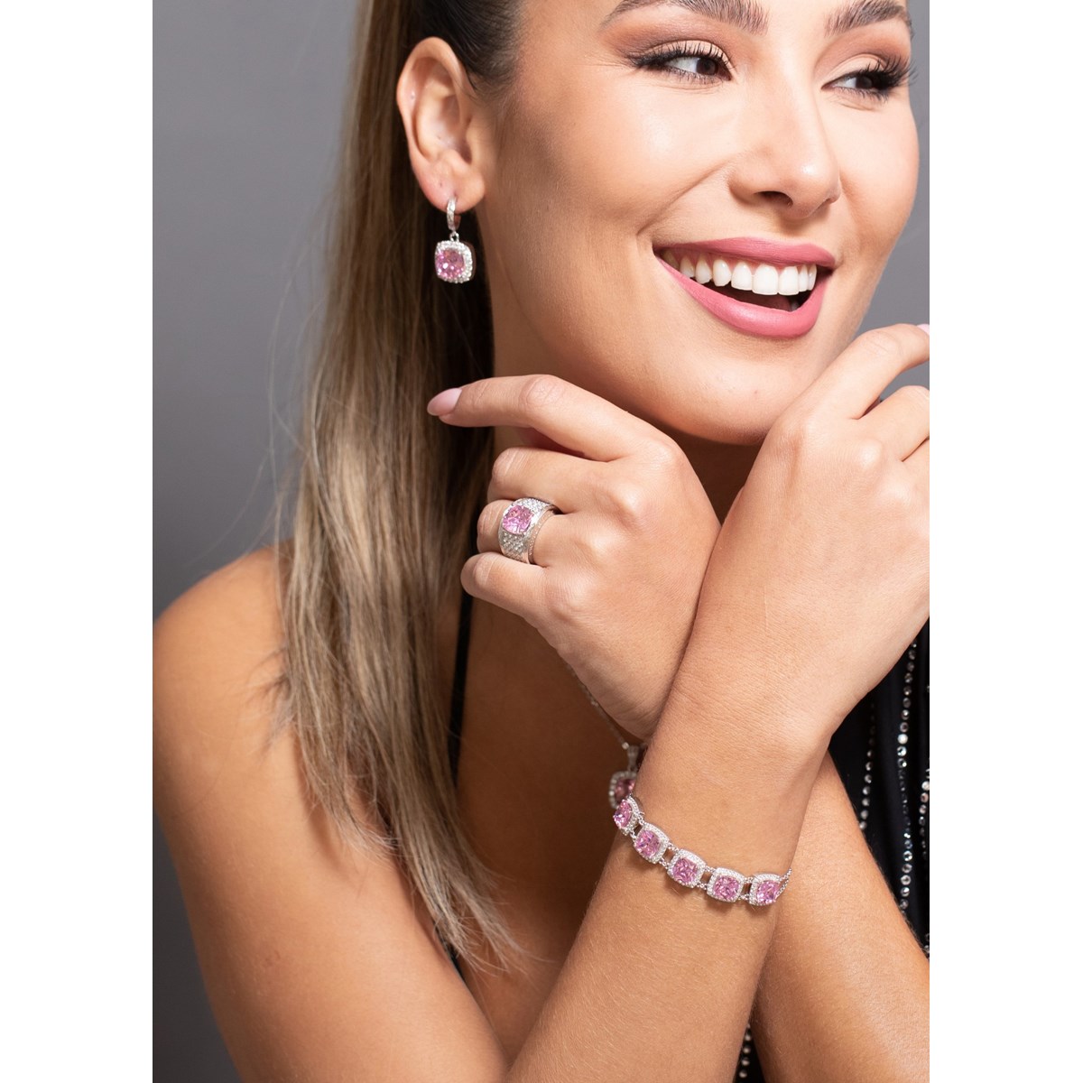 Bague MARGARET en Argent avec pierre synthétique rose