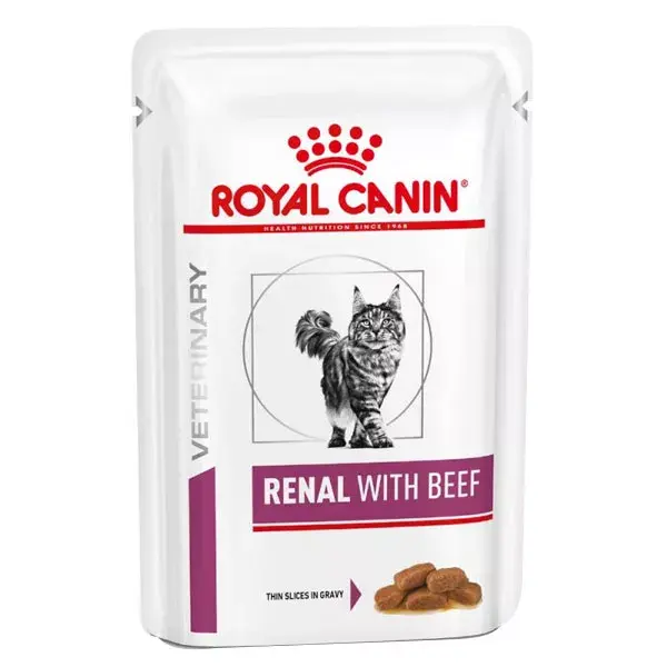 Ração úmida Royal Canin Veterinary Renal para gatos com carne bovina, 12 x 85g