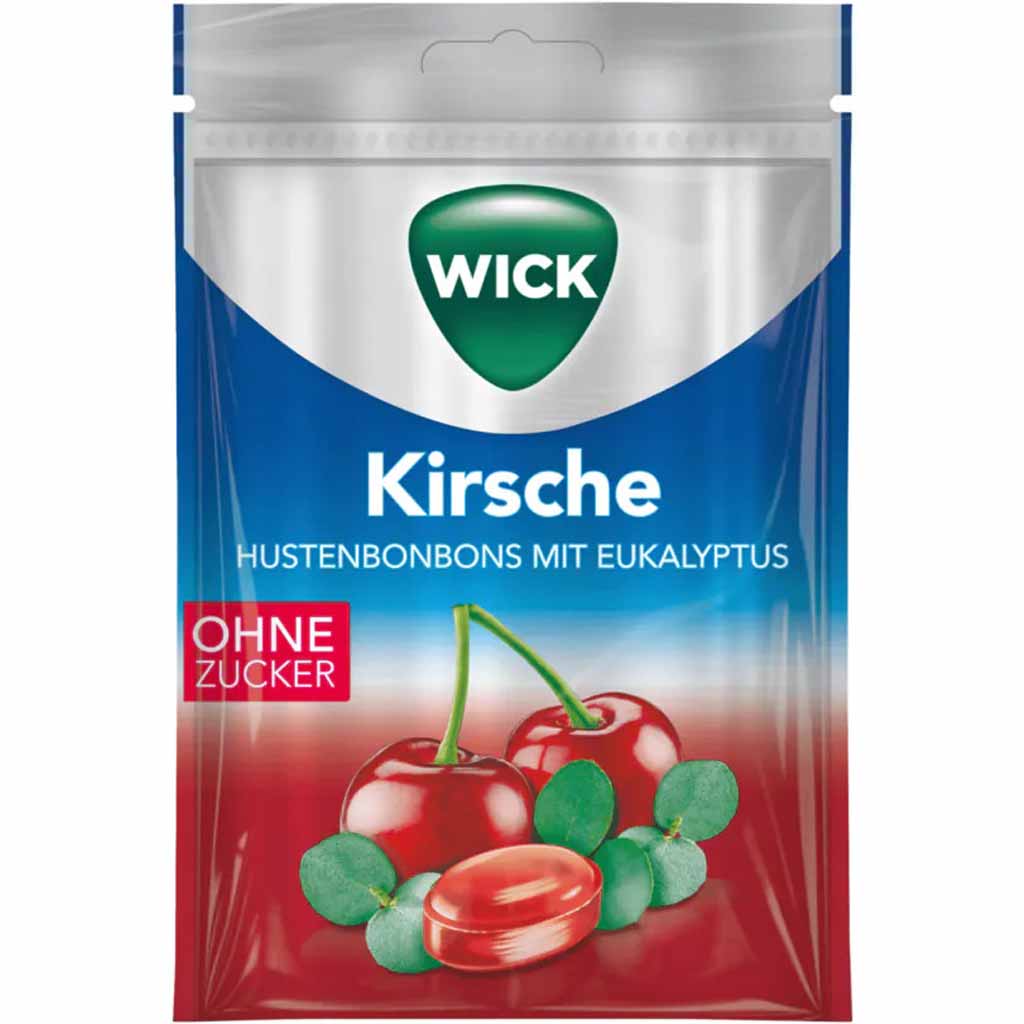 Wick Kirsche Hustenbonbons mit Eukalyptus zuckerfrei 72g MHD:28.10.26