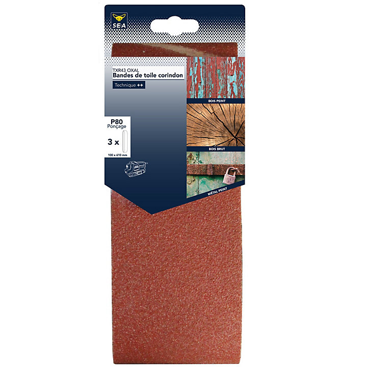 Bande de toile corindon 100 x 610 grain 80, lot de 3