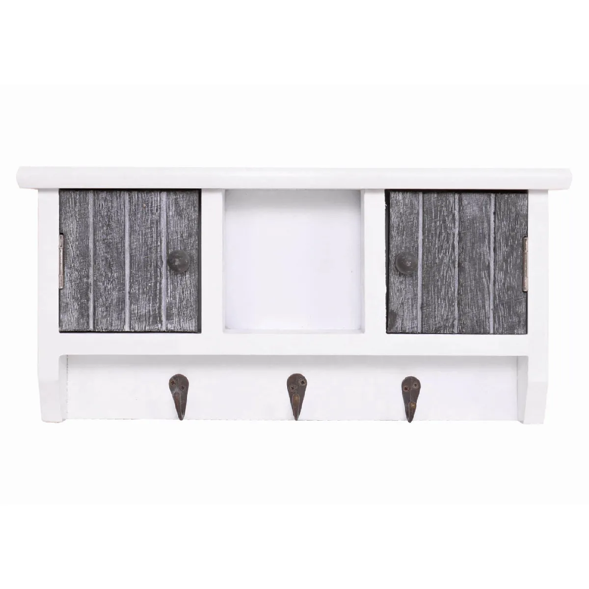 Decoshop26 Porte-clés mural bois massif gris-blanc