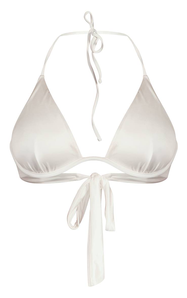 Blanc Haut De Bikini Croisé À Armatures En Tissu Brillant