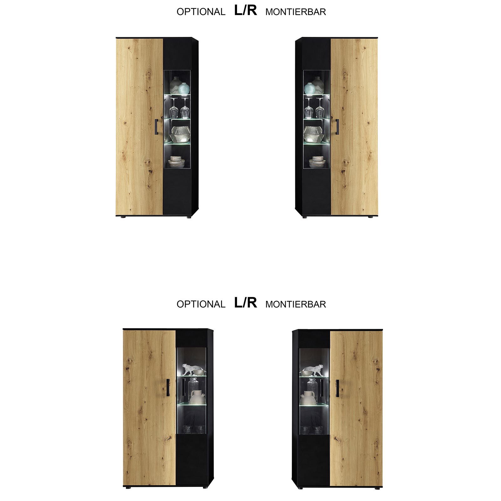 4-teilige Wohnwand DUO VA - Artisan Eiche - Schwarz - 340 cm