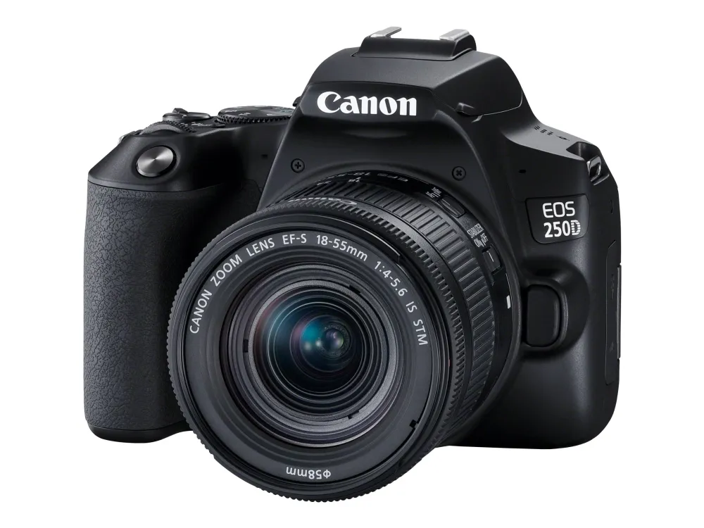 Canon EOS 250D - Digitalkamera - SLR - 24.1 MP - APS-C - 4K / 25 fps - 3x optisk zoom EF-S 18-55 mm III objektiv - Wi-Fi, Bluetooth - sort