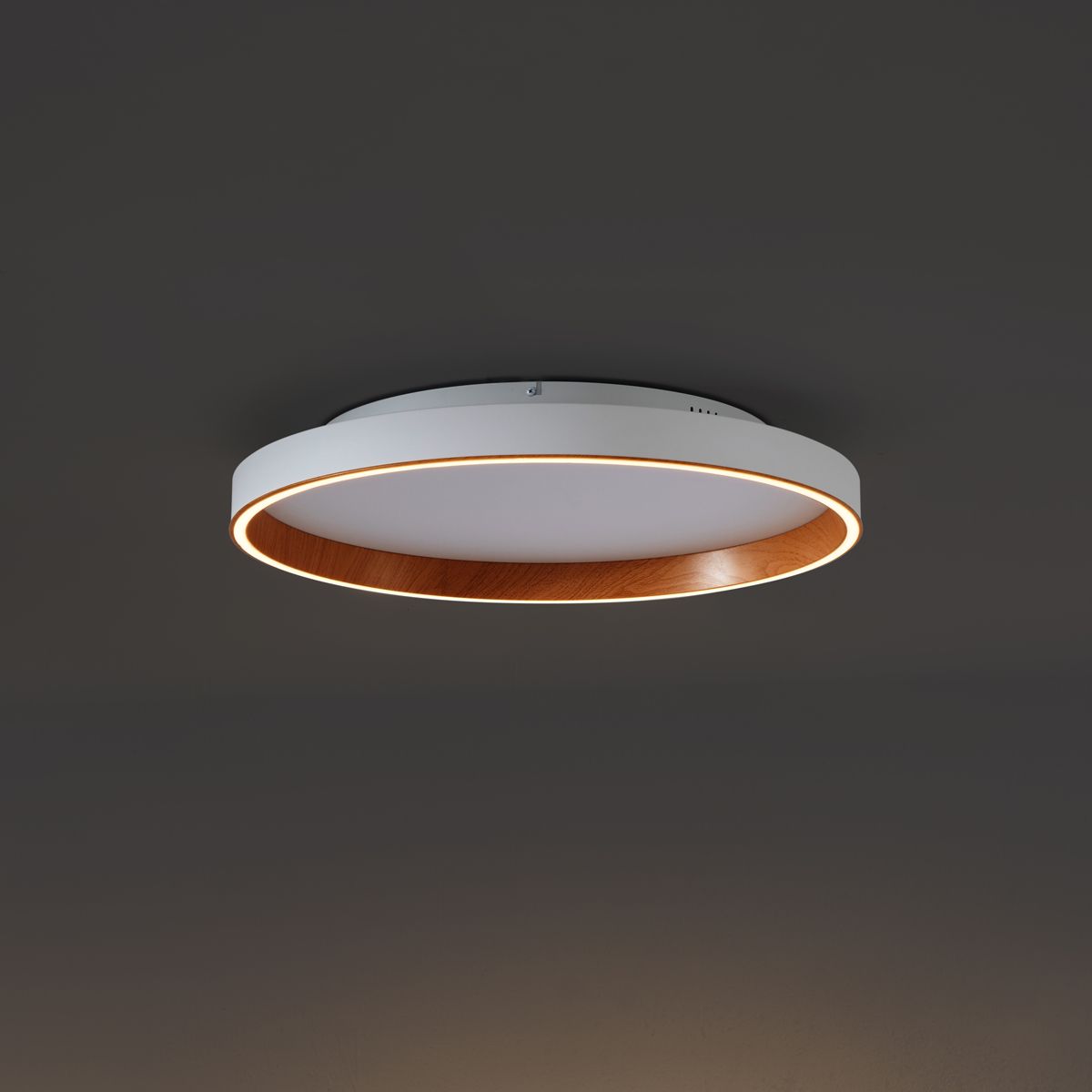 Design plafondlamp wit met hout 60cm incl. LED 3-way switch - Ingo