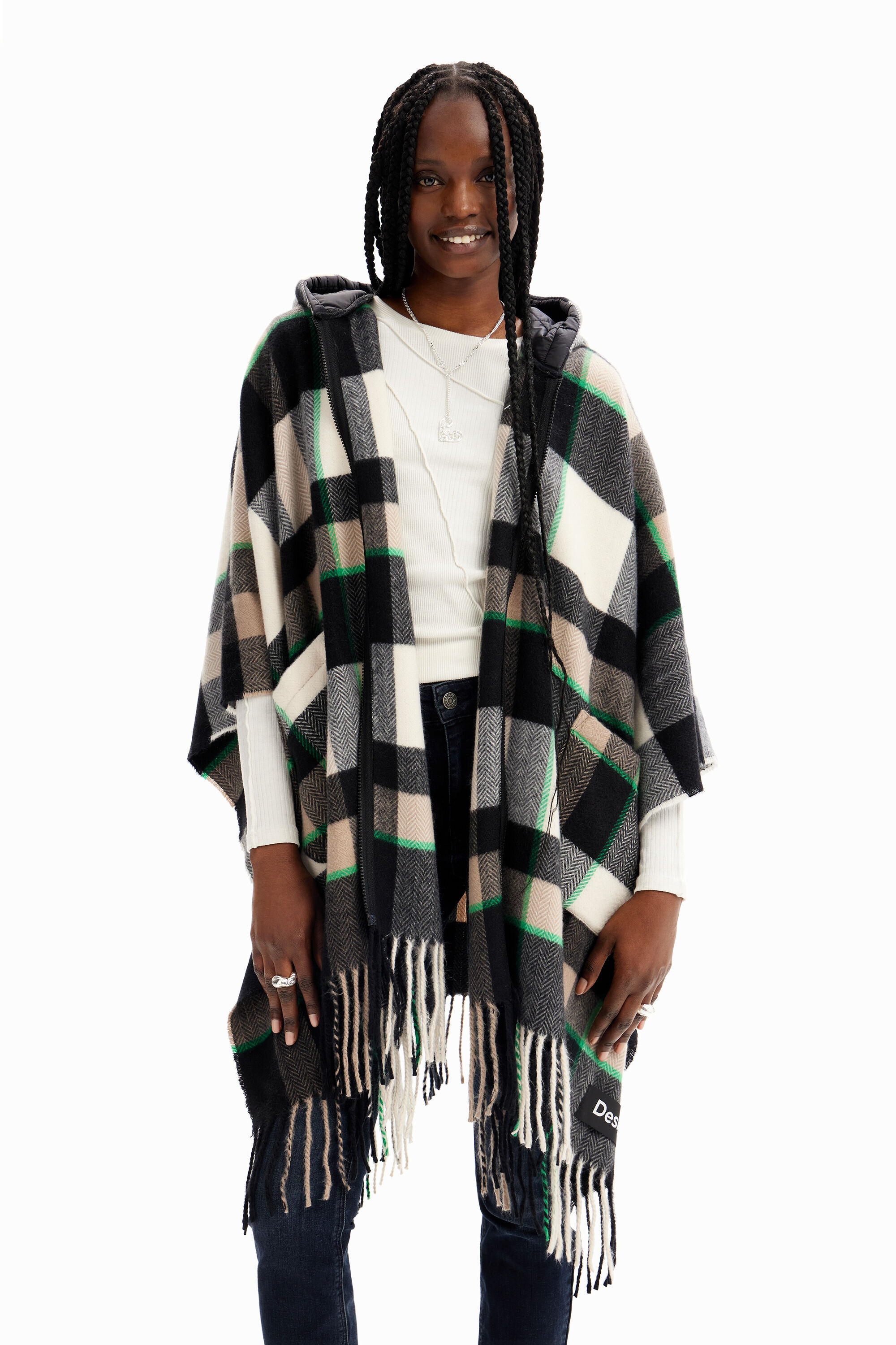 Poncho xadrez com capuz