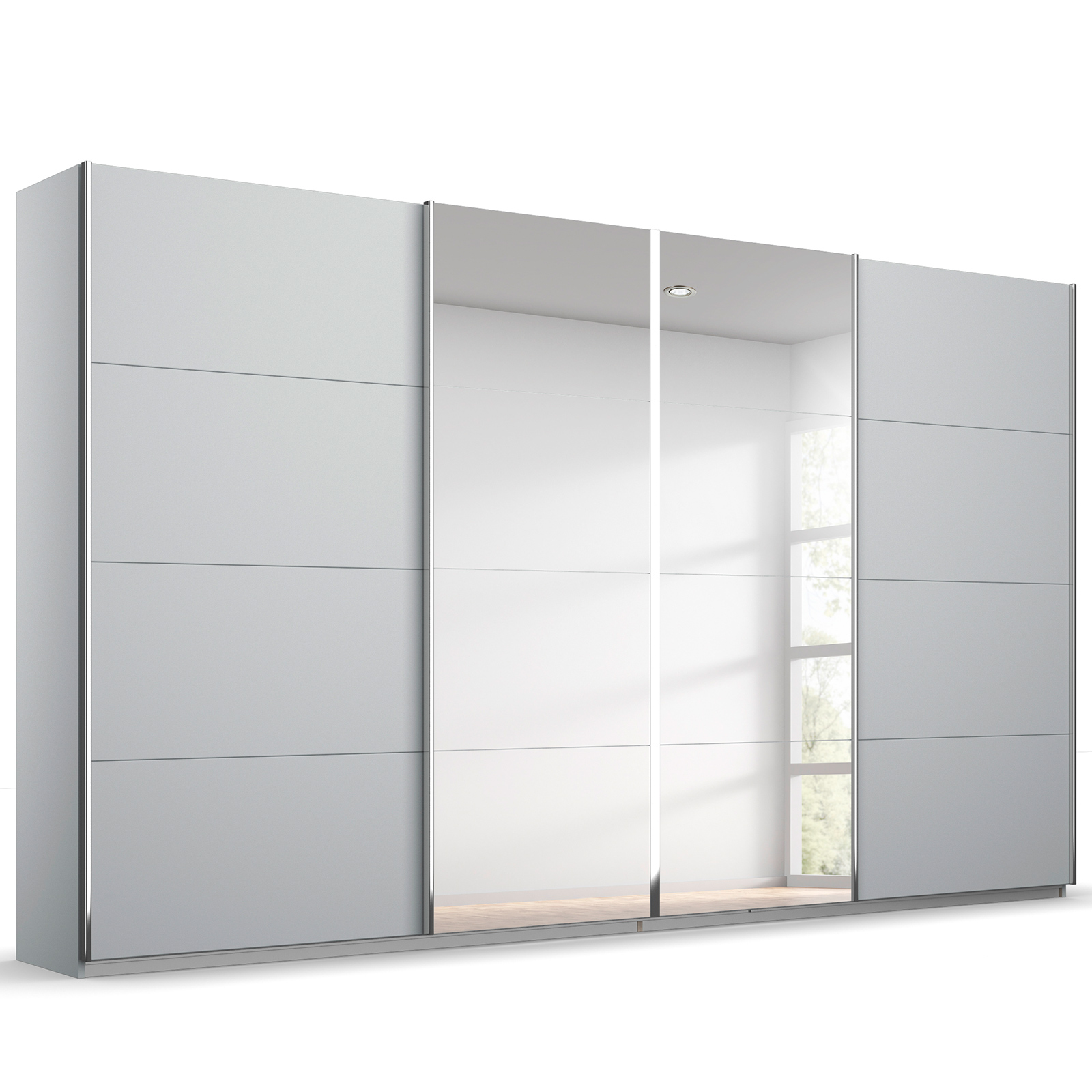 Schwebetürenschrank - seidengrau - 2 Spiegeltüren - 315x210 cm