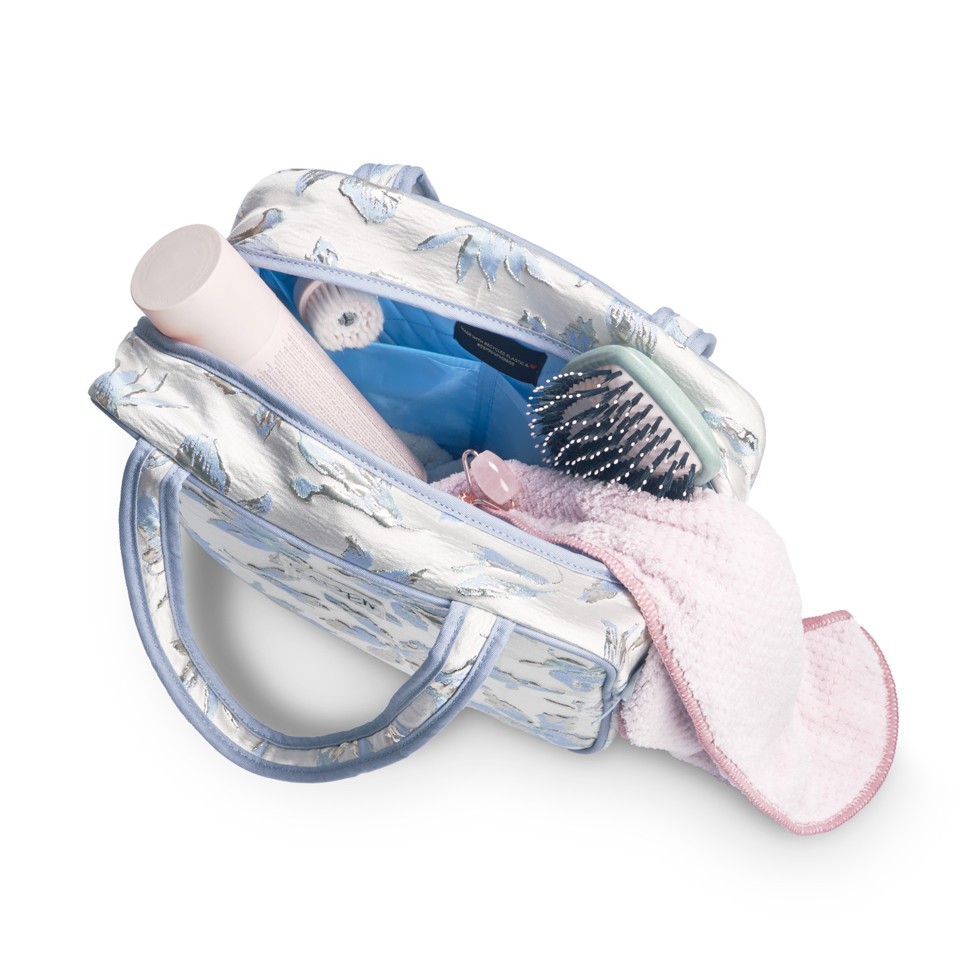 Karen - Toiletry bag with handle Blue brocade - Toilettaske