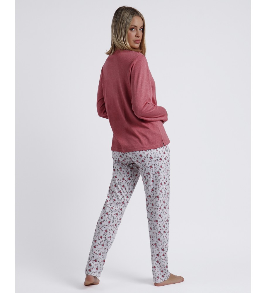 Pijama rosa de manga comprida com abertura frontal Admas Thank You