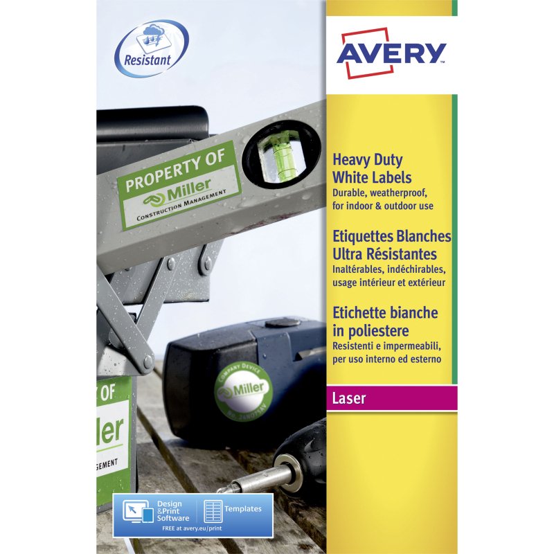 Etiquette ultra résistante laser 210 x 297 mm Avery L4775-20 blanche - Pochette de 20