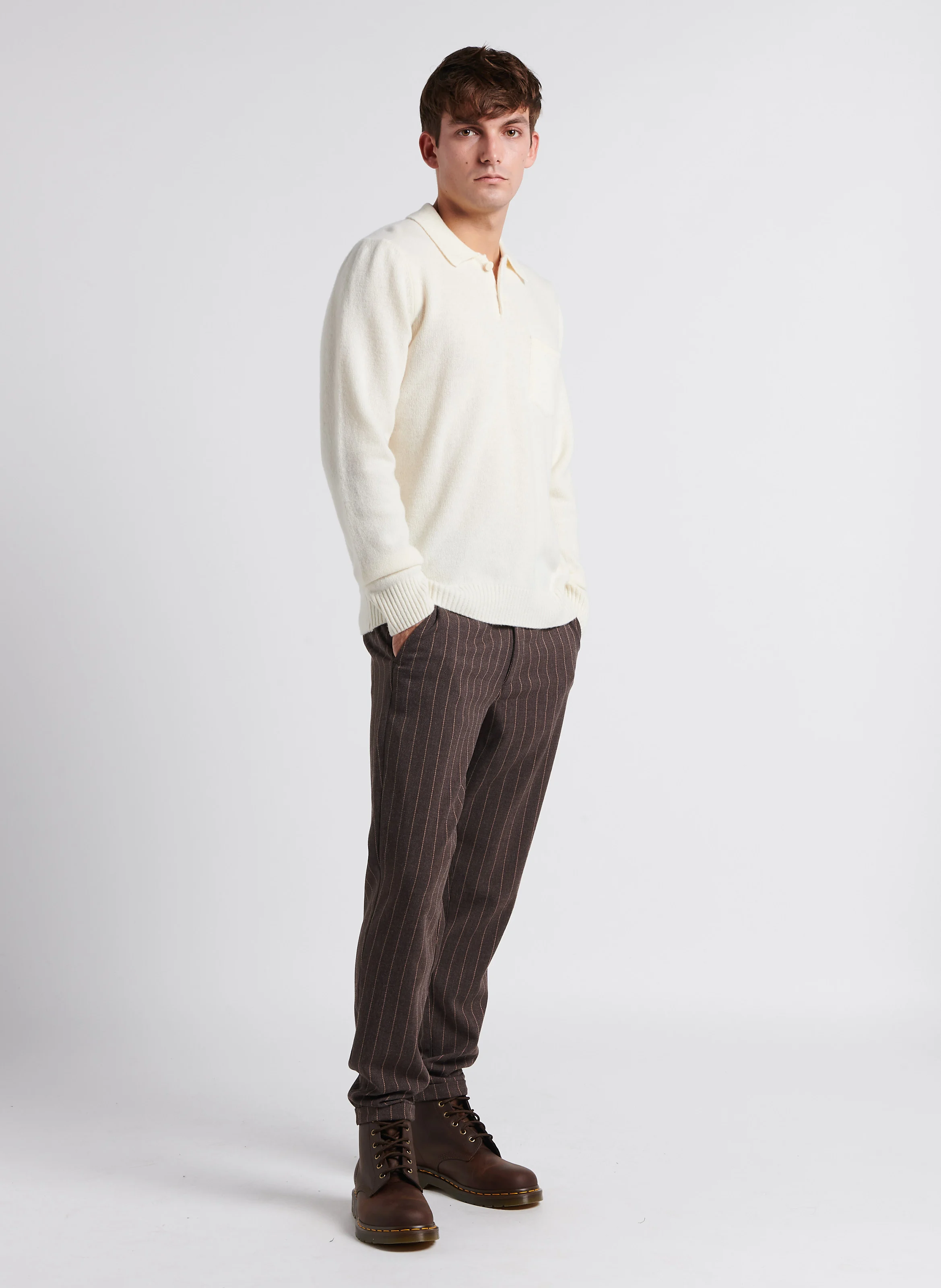 COMO - Pantalon droit à rayures| Marron