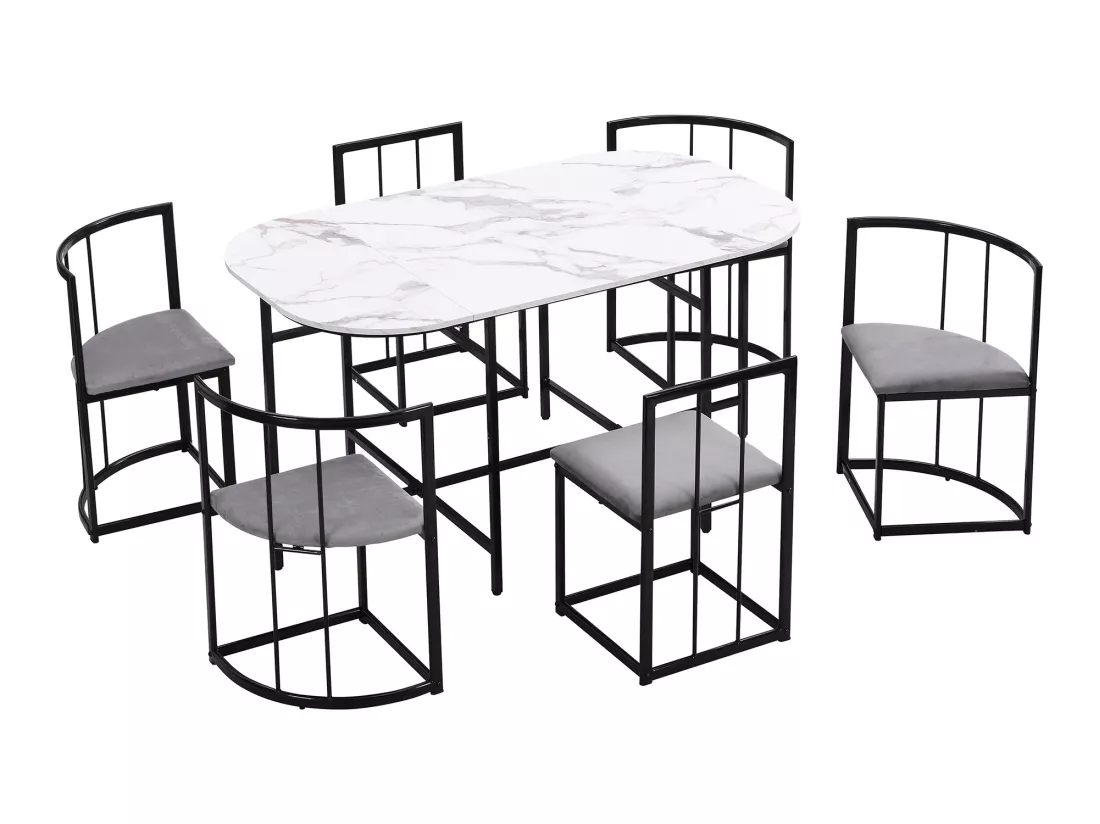 Ensemble table et 6 chaises - chaises avec coussin d'assise et dossier - noir