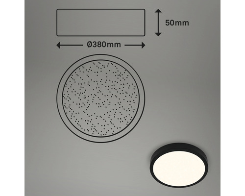 LED plafondlamp, dimbaar, 22W, 2900 lm, 2700-6500 K CCT, Ø 38 cm, Runa zwart + sterrenhemeleffect, nachtlampfunctie, geheugenfunctie, afstandsbediening