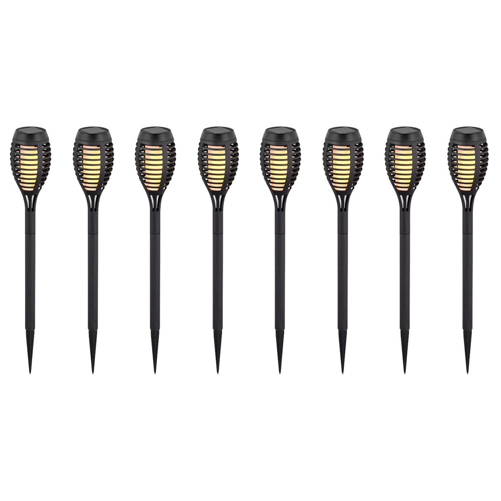 8er Set LED Solarleuchten, schwarz, Feuereffekt, H 51 cm